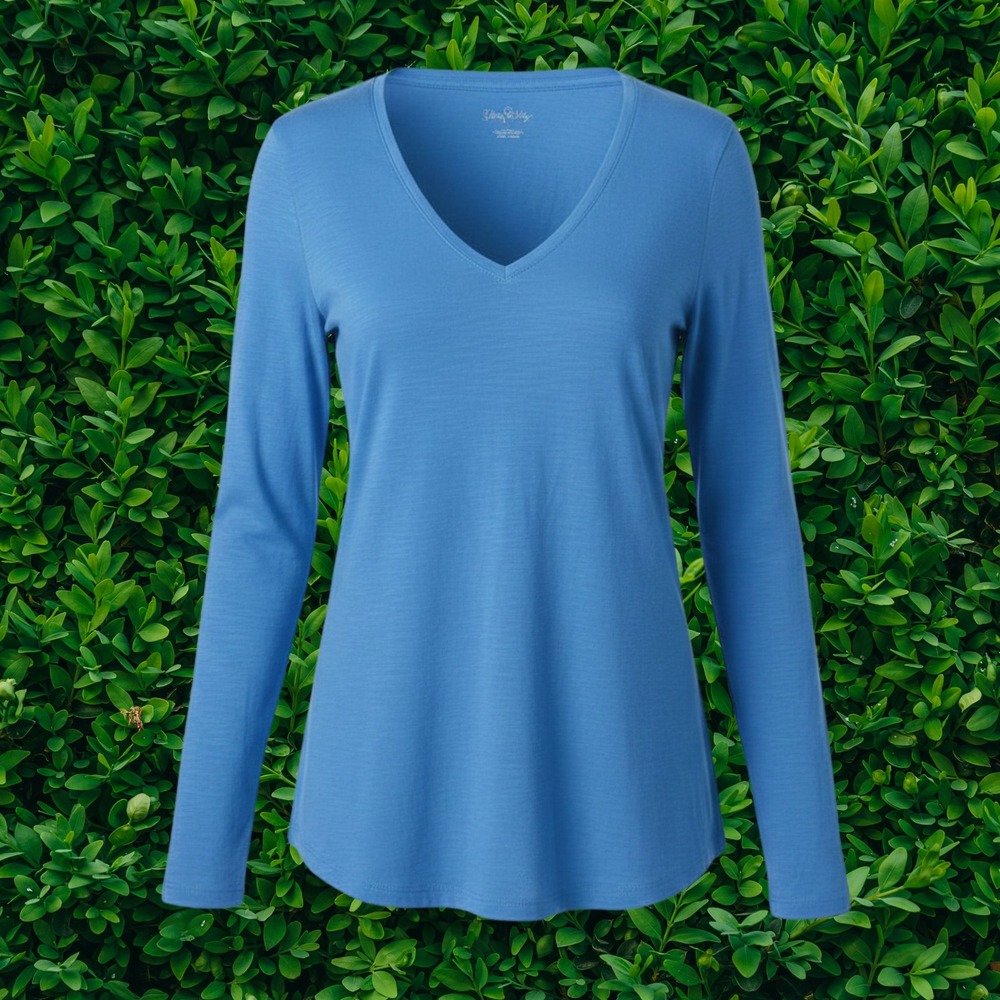 Lilly Pulitzer Etta Long Sleeve V-Neck Slub Knit Top Blue Small